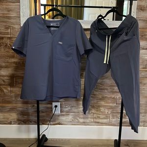 Figs scrubs jogger set-blue/grey